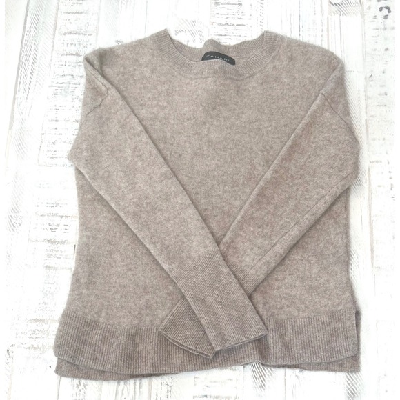 TAHARI 100% Cashmere Sweater Women's M Crew Neck Long Sleeve Pullover beige - Picture 4 of 4